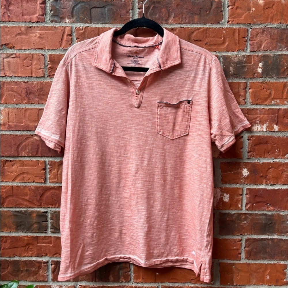 Tommy Bahama Mens Large Island Modern Fit Salmon Coral Polo Short Sleeve Shirt